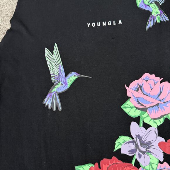 YoungLA Shirt Mens Small Black Pink Tie Dye Hummingbird Floral Graphic Tank Top - Picture 4 of 12
